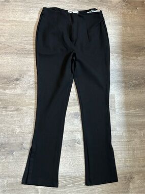 Zara Black Front Slit Flared Trousers Pants Size L